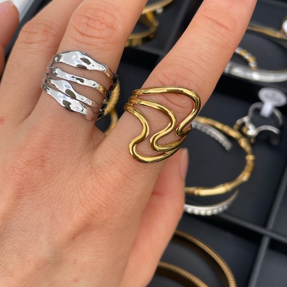 Silver-Tone Stainless Steel Adjustable Wave Ring | Minimalist and Artistic - Picture 4 of 6